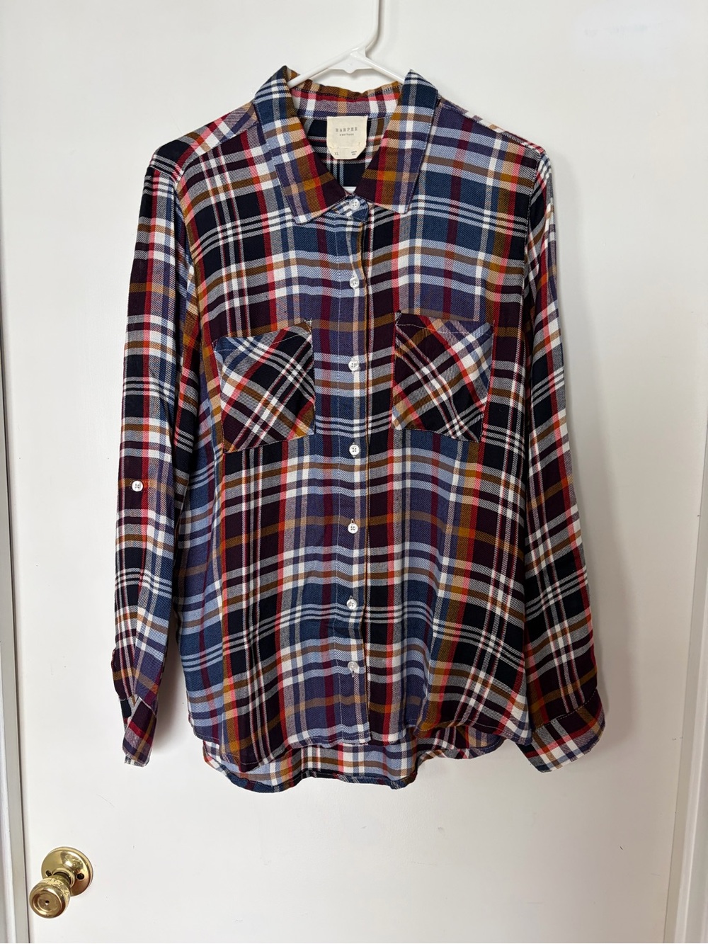 Harper Plaid Button-Down Shirt in Navy, Burgundy & Mustard